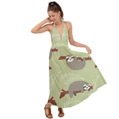 Sloths Pattern Design Backless Maxi Beach Dress by Vaneshart