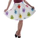 Seamless Pattern Cute Funny Monster Cartoon Isolated White Background A-line Skater Skirt View1