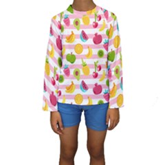 Tropical Fruits Berries Seamless Pattern Kids  Long Sleeve Swimwear by Vaneshart