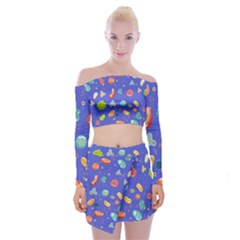 Virus Seamless Pattern Off Shoulder Top With Mini Skirt Set by Vaneshart