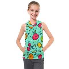 Various Fruits With Faces Seamless Pattern Kids  Sleeveless Hoodie by Vaneshart