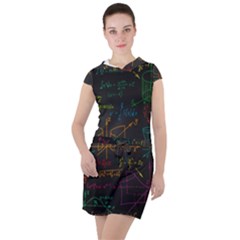 Mathematical Colorful Formulas Drawn By Hand Black Chalkboard Drawstring Hooded Dress by Vaneshart