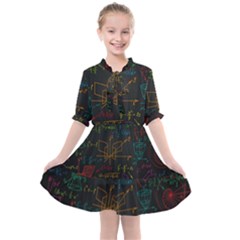 Mathematical Colorful Formulas Drawn By Hand Black Chalkboard Kids  All Frills Chiffon Dress by Vaneshart