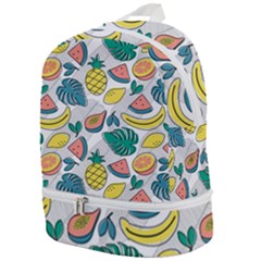 Seamless Pattern Tropical Fruit Banana Watermelon Papaya Lemon Orange Monstera Zip Bottom Backpack by Vaneshart