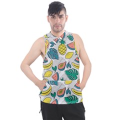 Seamless Pattern Tropical Fruit Banana Watermelon Papaya Lemon Orange Monstera Men s Sleeveless Hoodie by Vaneshart