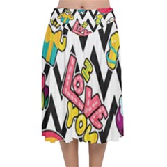 Vector Romantic Love Seamless Pattern Velvet Flared Midi Skirt by Vaneshart