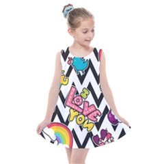 Vector Romantic Love Seamless Pattern Kids  Summer Dress by Vaneshart