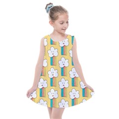 Smile Cloud Rainbow Pattern Yellow Kids  Summer Dress by Vaneshart