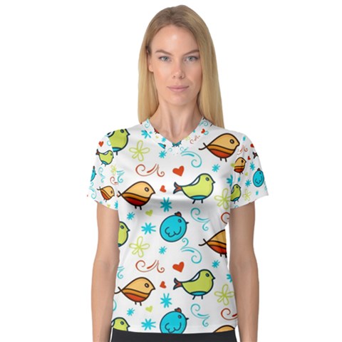 Birds Pattern Design V-neck Sport Mesh Tee by Vaneshart