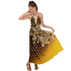 Honeycomb With Bees Backless Maxi Beach Dress by Vaneshart