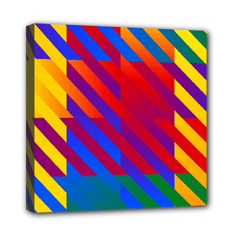 Gay Pride Rainbow Diagonal Striped Checkered Squares Mini Canvas 8  X 8  (stretched) by VernenInk