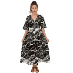 Black And White Abstract Textured Print Kimono Sleeve Boho Dress by dflcprintsclothing