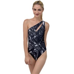 Black And White Intricate Geometric Print To One Side Swimsuit by dflcprintsclothing