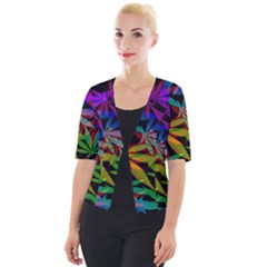 Ganja In Rainbow Colors, Weed Pattern, Marihujana Theme Cropped Button Cardigan by Casemiro