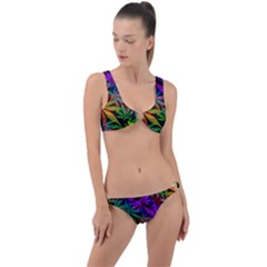 Ganja In Rainbow Colors, Weed Pattern, Marihujana Theme Ring Detail Crop Bikini Set by Casemiro