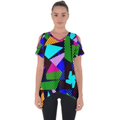 Trippy Blocks, Dotted Geometric Pattern Cut Out Side Drop Tee by Casemiro