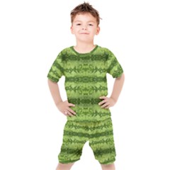 Watermelon Pattern, Fruit Skin In Green Colors Kids  Tee And Shorts Set by Casemiro