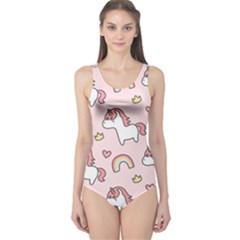 Cute Unicorn Rainbow Seamless Pattern Background One Piece Swimsuit by Vaneshart