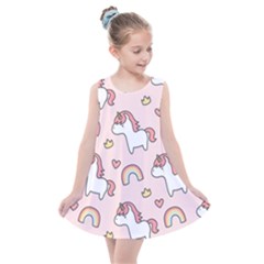 Cute Unicorn Rainbow Seamless Pattern Background Kids  Summer Dress by Vaneshart