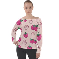 Seamless-strawberry-fruit-pattern-background Off Shoulder Long Sleeve Velour Top by Vaneshart