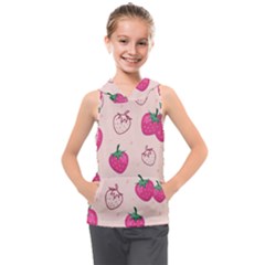 Seamless-strawberry-fruit-pattern-background Kids  Sleeveless Hoodie by Vaneshart