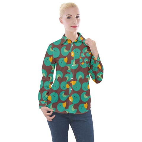 Vector-illustration-seamless-pattern-with-cartoon-duck Women s Long Sleeve Pocket Shirt by Vaneshart