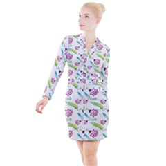 Watercolor Pattern With Lady Bug Button Long Sleeve Dress by Vaneshart