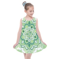 Floral-green-mandala-white Kids  Summer Dress by Vaneshart