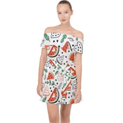 Seamless-vector-pattern-with-watermelons-mint Off Shoulder Chiffon Dress by Vaneshart