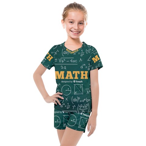 Realistic-math-chalkboard-background Kids  Mesh Tee And Shorts Set by Vaneshart