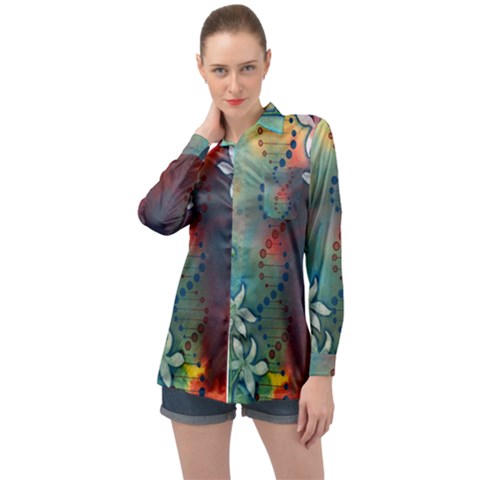 Flower Dna Long Sleeve Satin Shirt by RobLilly