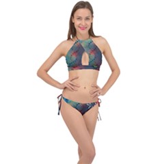 Flower Dna Cross Front Halter Bikini Set