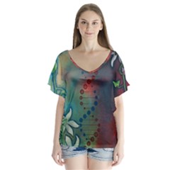 Flower Dna V-neck Flutter Sleeve Top by RobLilly