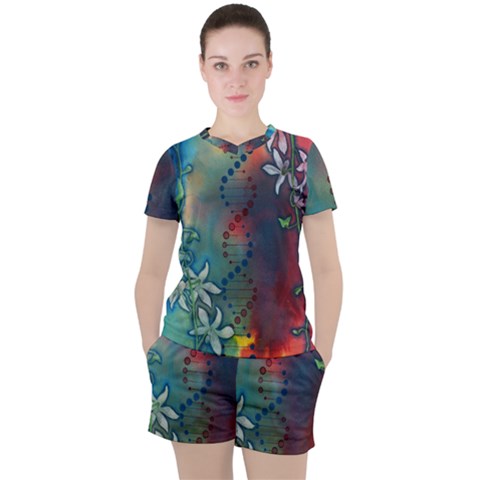 Flower Dna Women s Tee And Shorts Set by RobLilly