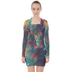 Flower Dna V-neck Bodycon Long Sleeve Dress by RobLilly