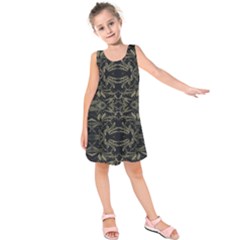 Stylized Golden Ornate Nature Motif Print Kids  Sleeveless Dress by dflcprintsclothing