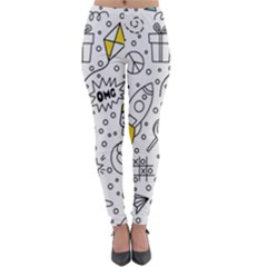 Set Cute Colorful Doodle Hand Drawing Lightweight Velour Leggings by BangZart