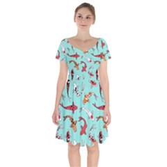 Pattern With Koi Fishes Short Sleeve Bardot Dress by BangZart