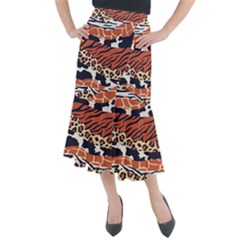 Mixed Animal Skin Print Safari Textures Mix Leopard Zebra Tiger Skins Patterns Luxury Animals Texture Midi Mermaid Skirt by BangZart