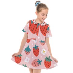 Strawberry Seamless Pattern Kids  Short Sleeve Shirt Dress by BangZart