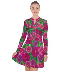 Background Cute Flowers Fuchsia With Leaves Long Sleeve Panel Dress by BangZart