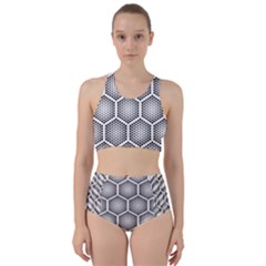 Halftone Tech Hexagons Seamless Pattern Racer Back Bikini Set by BangZart