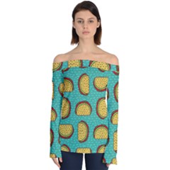 Taco Drawing Background Mexican Fast Food Pattern Off Shoulder Long Sleeve Top by BangZart