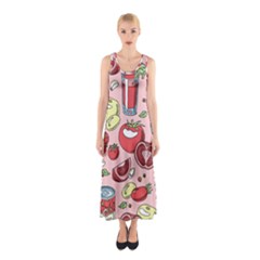 Tomato Seamless Pattern Juicy Tomatoes Food Sauce Ketchup Soup Paste With Fresh Red Vegetables Sleeveless Maxi Dress by BangZart