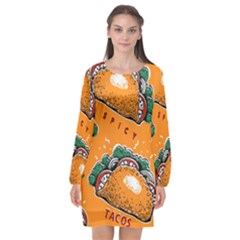 Seamless Pattern With Taco Long Sleeve Chiffon Shift Dress  by BangZart