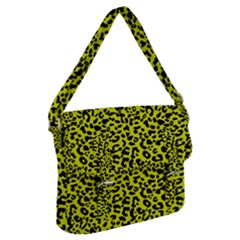 Leopard Spots Pattern, Yellow And Black Animal Fur Print, Wild Cat Theme Buckle Messenger Bag by Casemiro