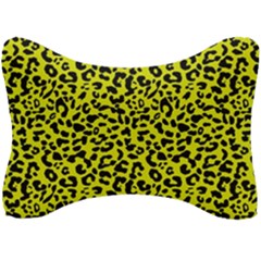 Leopard Spots Pattern, Yellow And Black Animal Fur Print, Wild Cat Theme Seat Head Rest Cushion by Casemiro