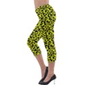 Leopard spots pattern, yellow and black animal fur print, wild cat theme Lightweight Velour Capri Leggings  View3