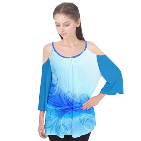 Blue Flutter Sleeve Tee  by Roshas