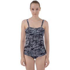 Black And White Texture Print Twist Front Tankini Set by dflcprintsclothing